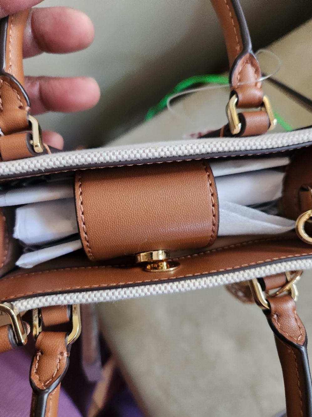 Kate Spade Cream Canvas & Brown Leather Crossbody Bag W Free Money Bag Charm NWT - Picture 8 of 8